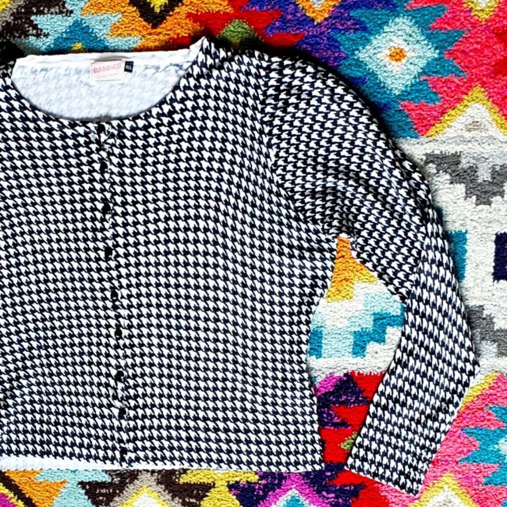 Black & White Hound's tooth Cardigan Sweater